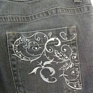 Chicos Additions embr. pocket dk gray jeans Sz 1.5